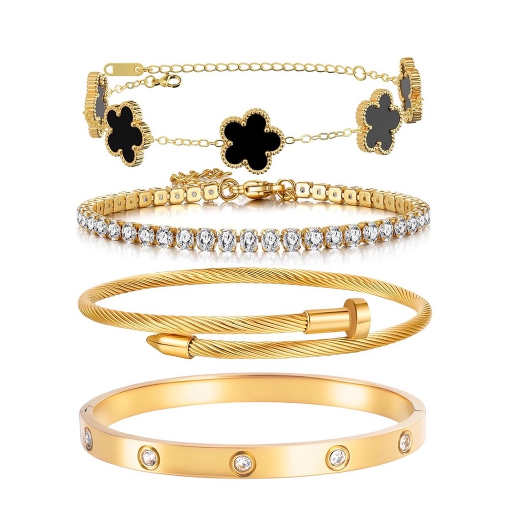 Stackable Elegant Gold and Black Bracelet Set